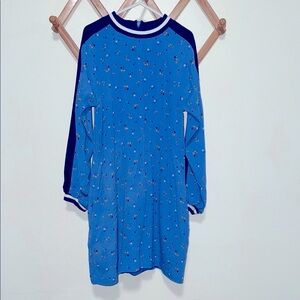 BODEN floral long sleeve dress pockets satin blue stripe girl size 7-8 year old